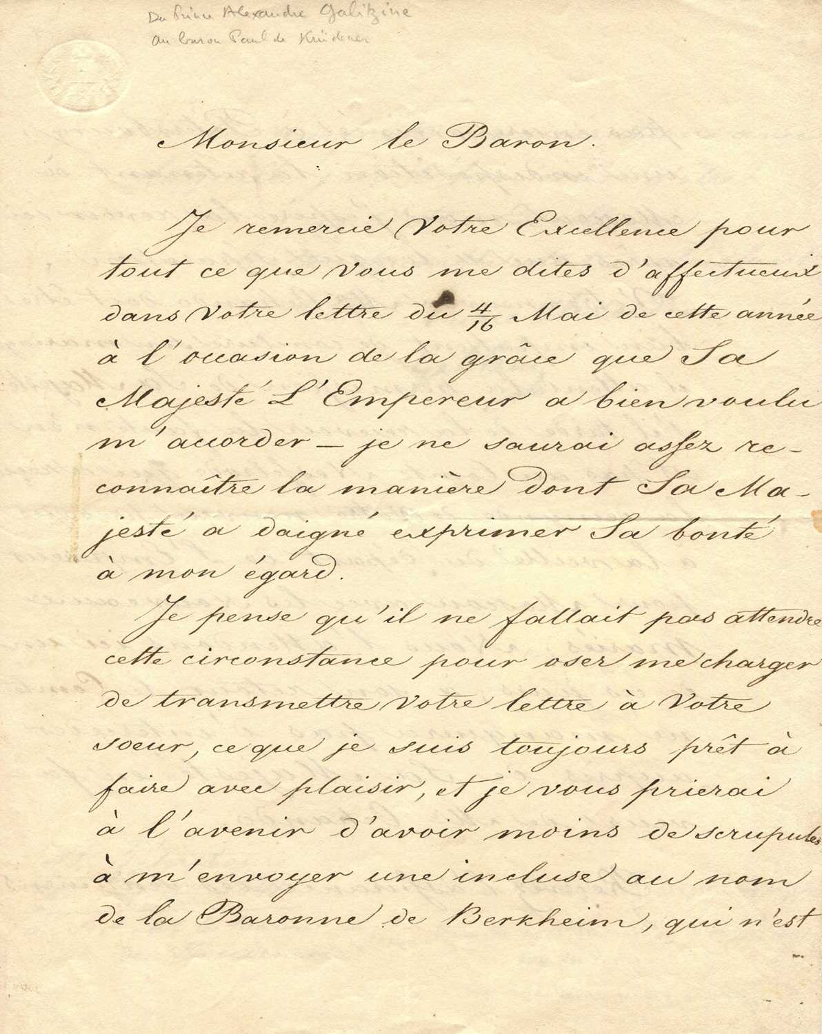 Lot 1081 - GALITZINE ALEXANDER: (1773-1844)