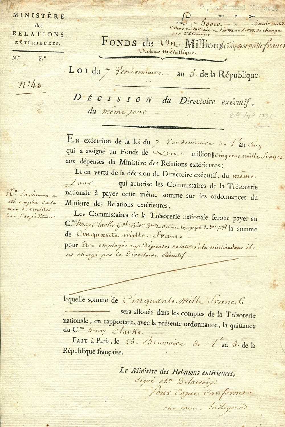 Lot 1333 - TALLEYRAND-PERIGORD CHARLES MAURICE DE: (1754-1838)