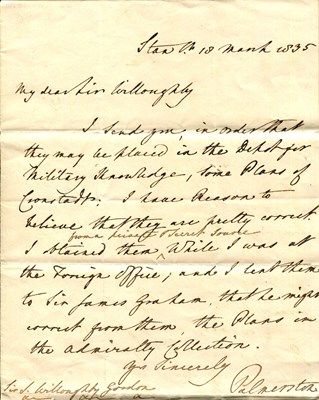 Lot 405 - PALMERSTON VISCOUNT: (1784-1865)