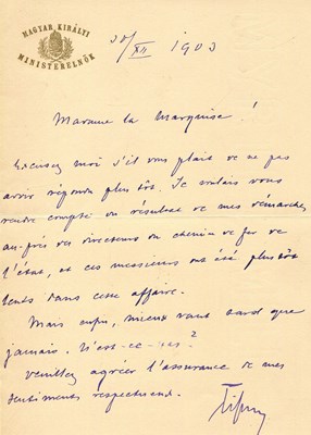 Lot 1245 - TISZA ISTVÁN: (1861-1918)