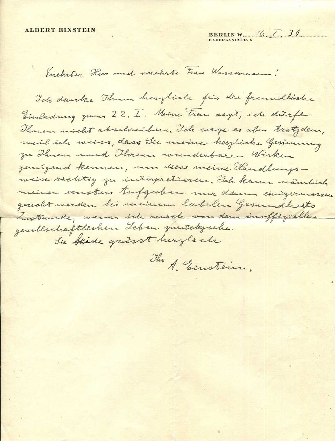 Lot 1087 - EINSTEIN ALBERT: (1879-1955)