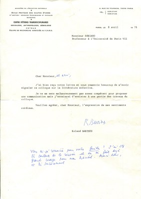 Lot 973 - BARTHES ROLAND: (1915-1980)