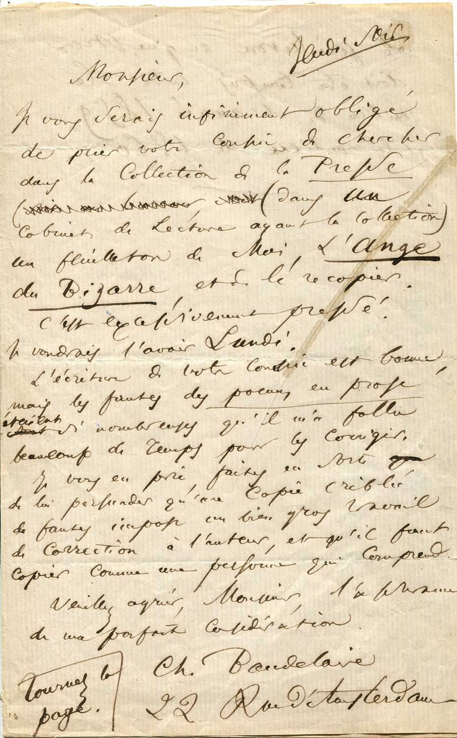 Lot 986 - BAUDELAIRE CHARLES: (1821-1868)