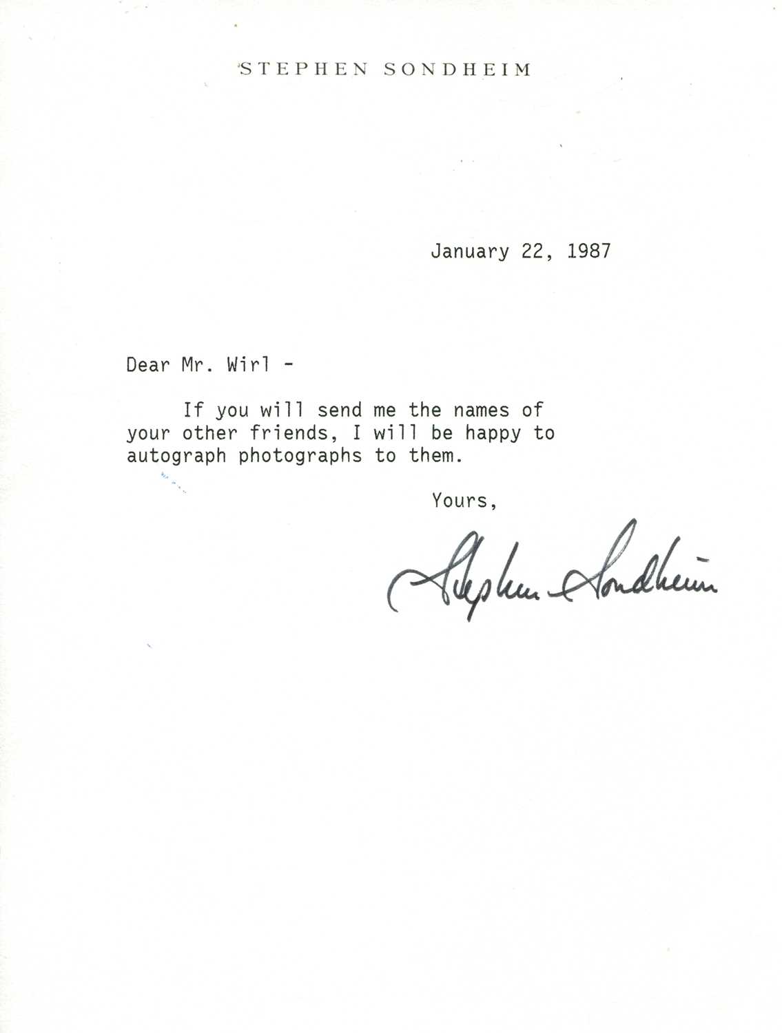 Lot 8 - SONDHEIM STEPHEN: (1930-2021)