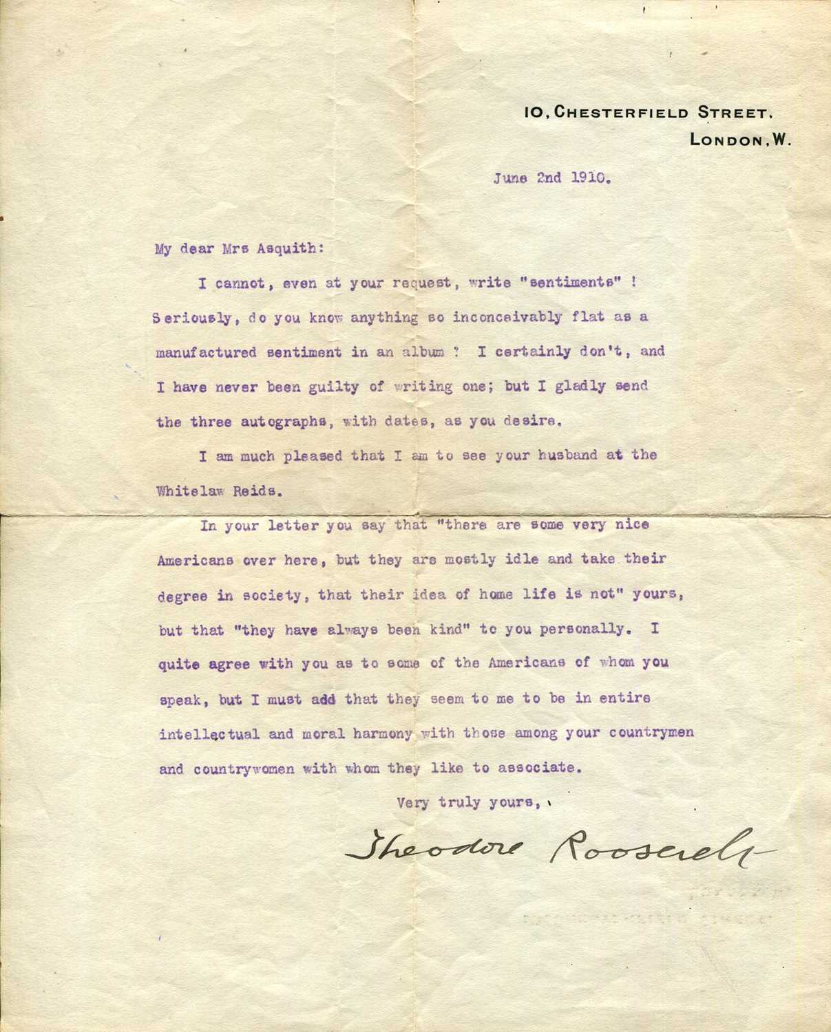 Lot 1270 - ROOSEVELT THEODORE: (1858-1919)