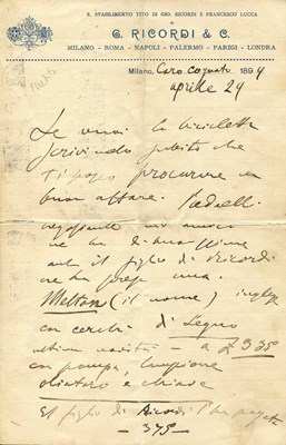 Lot 764 - PUCCINI GIACOMO: (1858-1924)